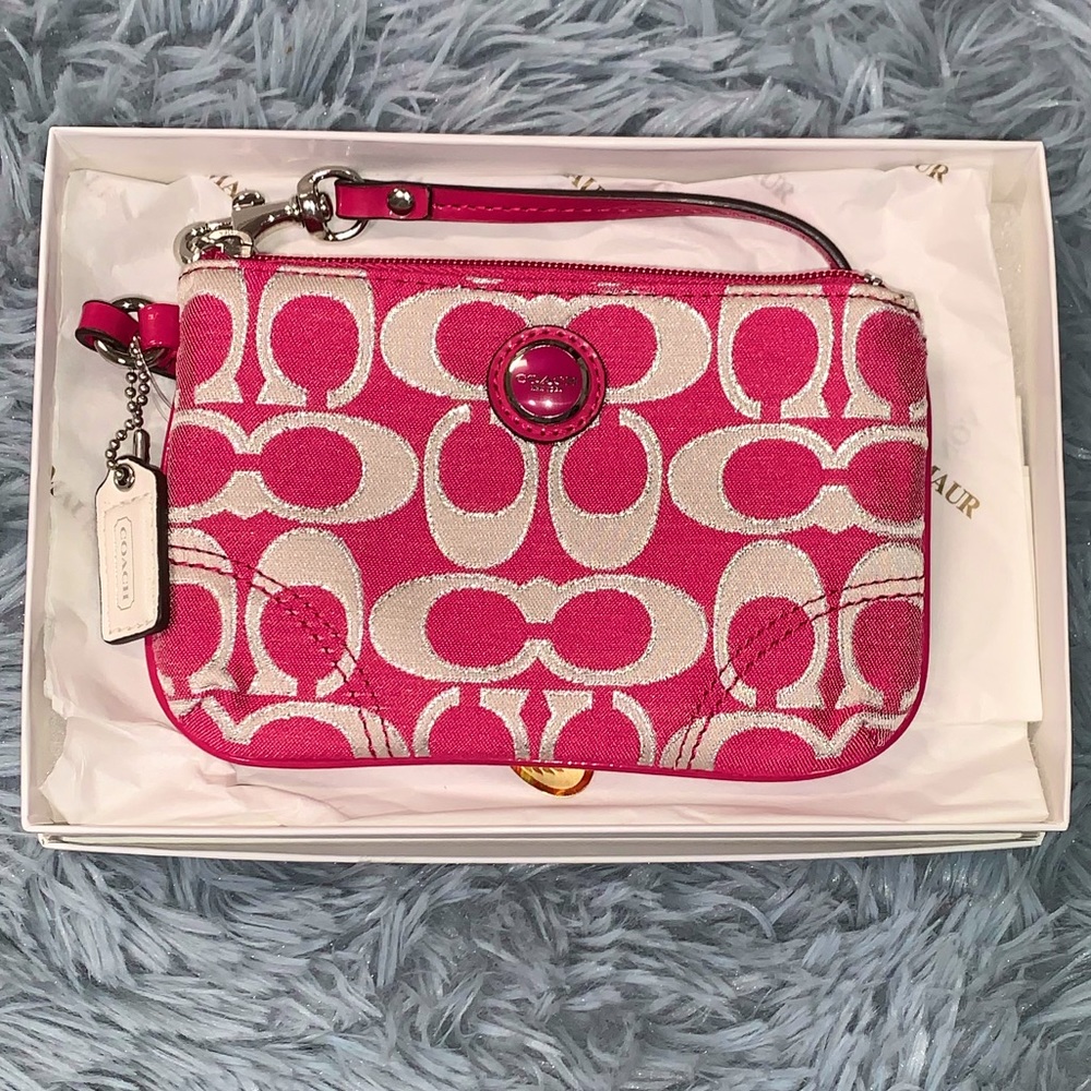 NWT Hot Pink/Silver Coach Logo Clutch Purse